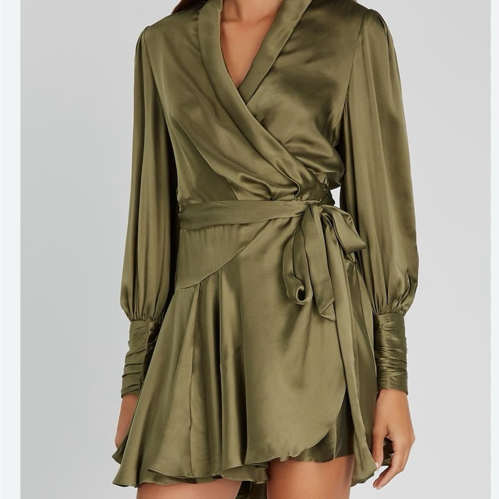 ❌SOLD ❌ Zimmermann Olive Silk Wrap Dress | Long Sleeve | Tie Waist Size 8